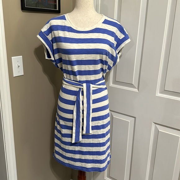 J.Crew Short-Sleeve Tie Waist Tee Shirt Dress in Cool Lilac Ivory Stripe - Picture 4 of 8